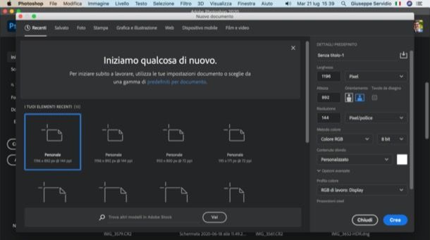 Creare nuova immagine Photoshop