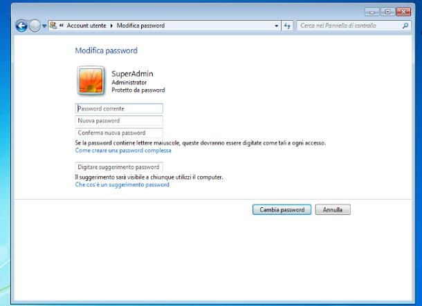 Come reimpostare password PC Windows 7