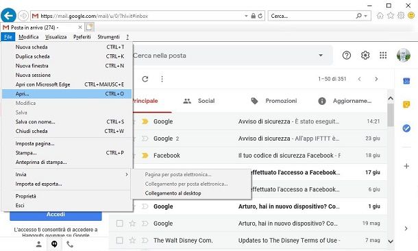 Icona Gmail su desktop con Internet Explorer