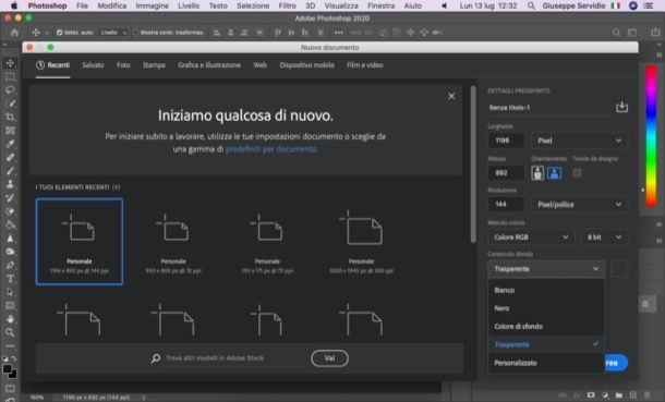 Creare immagine con sfondo trasparente su Photoshop
