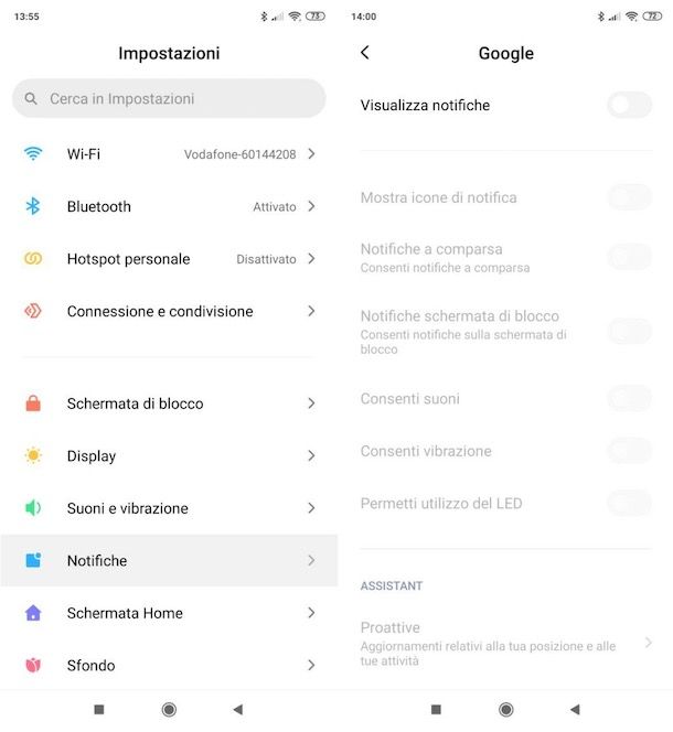 Disattivare notifiche app Google