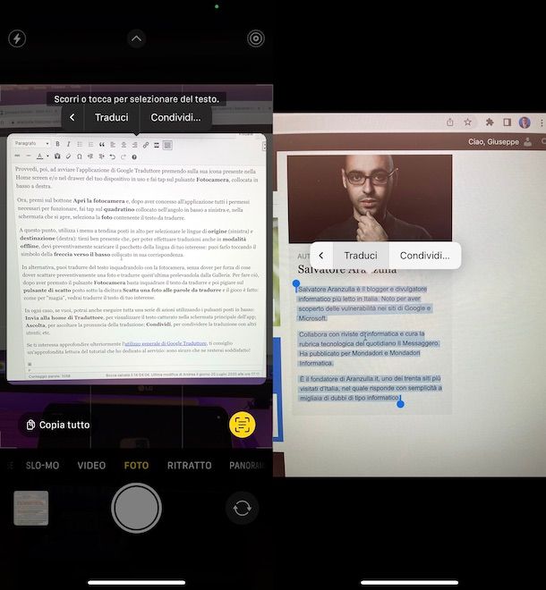 Tradurre testo foto con iPhone