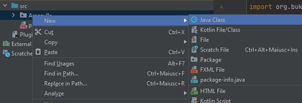 Nuova classe Java IntelliJ