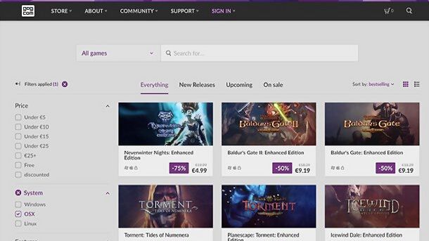 Altri store di giochi per Mac GOG