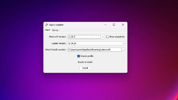 Come installare Fabric Minecraft Java