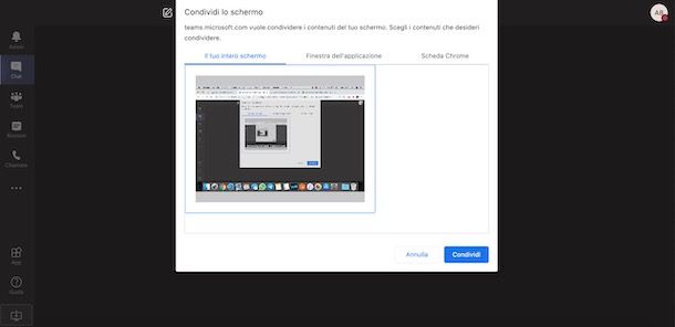 Attivare la condivisione schermo su Teams Web