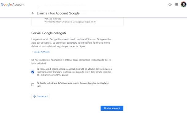 Eliminare account Google