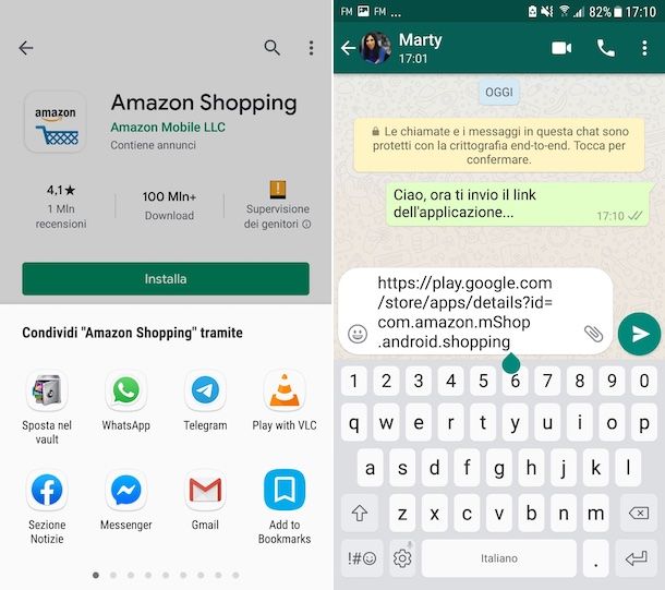 Invio applicazioni WhatsApp su Android