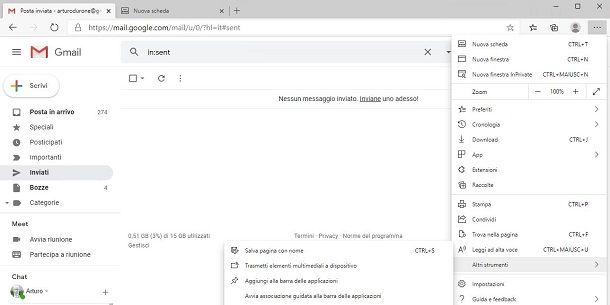 Icona Gmail su desktop con Edge