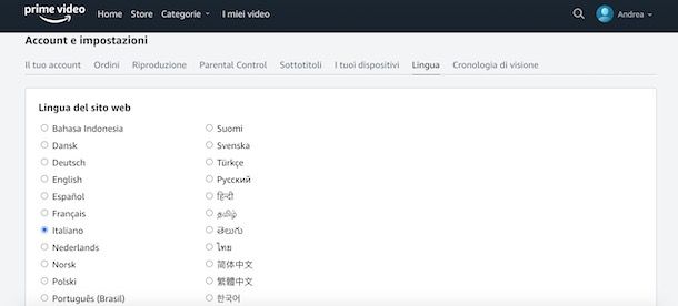 Come cambiare lingua su Prime Video da computer
