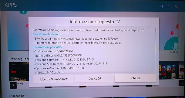 Informazioni Smart TV Samsung