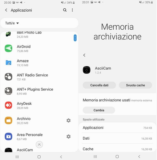 Procedere allo spostamento di app su memoria SD Samsung