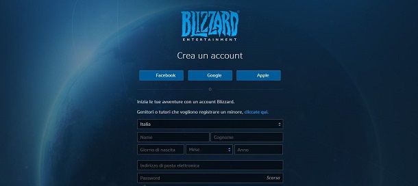 Creazione account Battle.net
