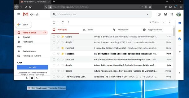 Icona Gmail su desktop con Firefox