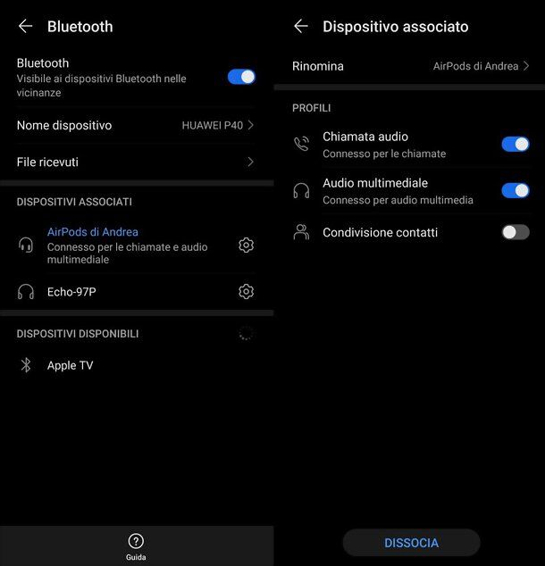 Dissociare AirPods da Huawei