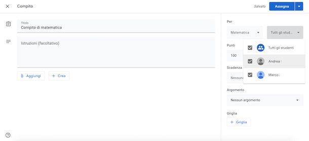 Assegnare compiti diversi su Classroom