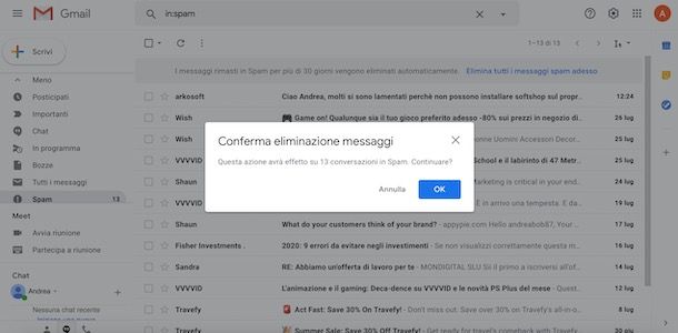 Eliminare spam Gmail