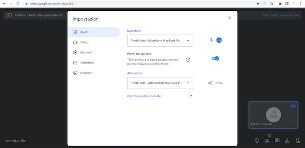 Attivare il microfono nella presentazione Google Meet