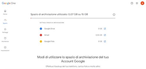 Spazio occupato su Google Drive