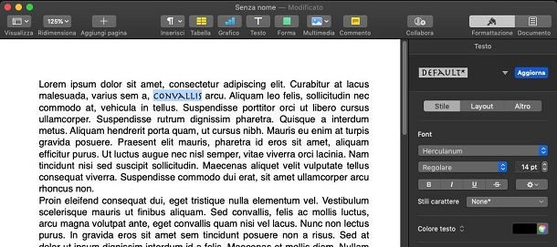 Cambiare font a una parola su macOS