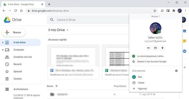 Accesso a Google Drive su Chrome