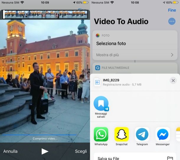 Trasformare video in audio su iPhone