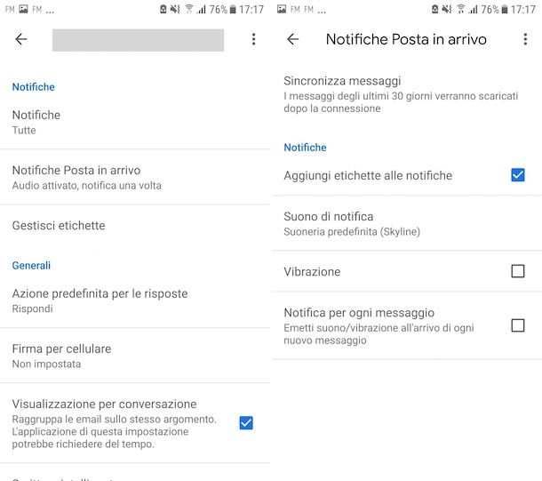 Notifiche Gmail app Android