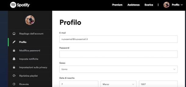 Come cambiare l'email su Spotify