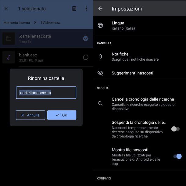 Come creare cartelle nascoste su Android