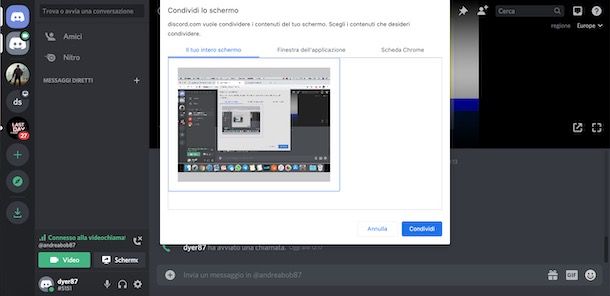Condividere schermo su Discord da browser