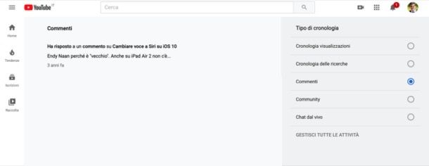 Leggere propri commenti su YouTube