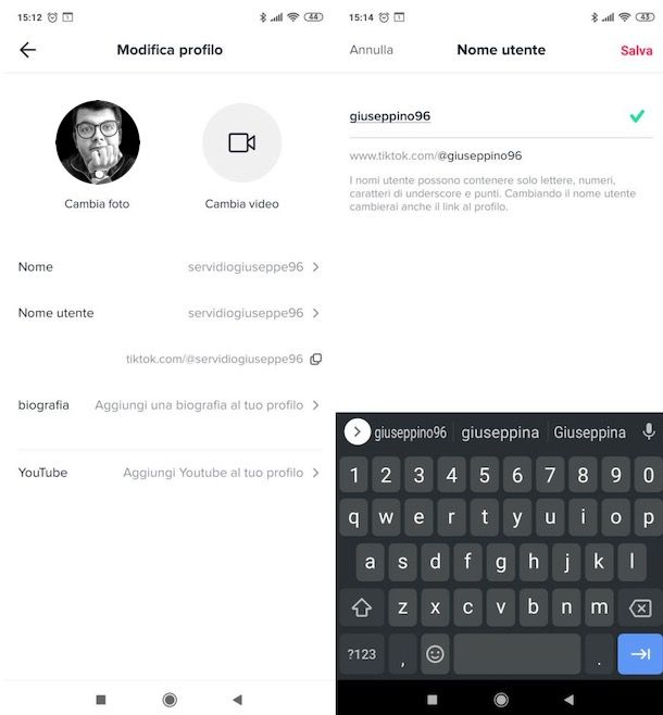 Cambiare nome utente TikTok su Android