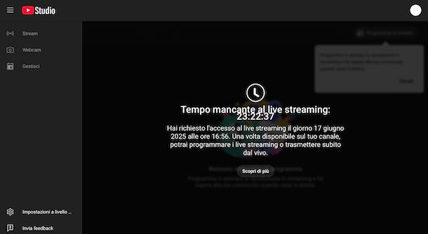 Possibilità di live su YouTube