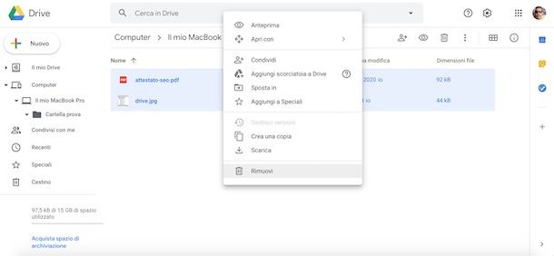 Eliminare file da Google Drive