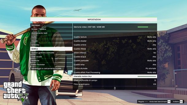 Pannello impostazioni grafiche GTA 5