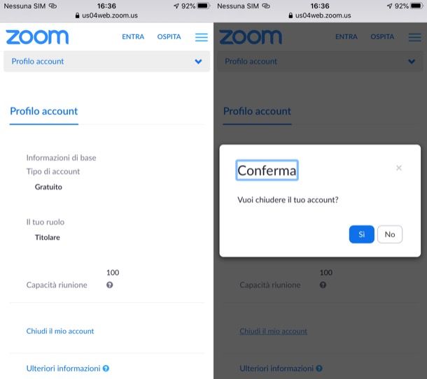 Cancellare account Zoom da iPhone