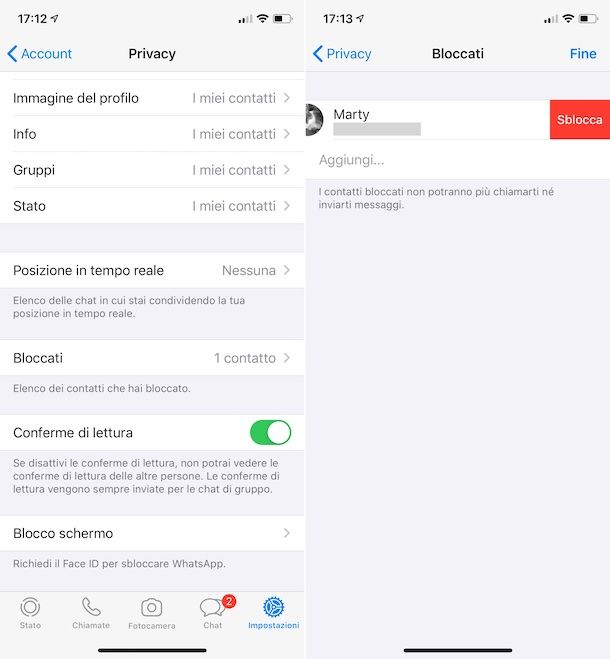 Sblocco contatti WhatsApp iOS