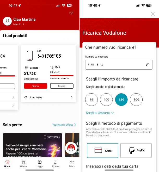 My Vodafone ricarica