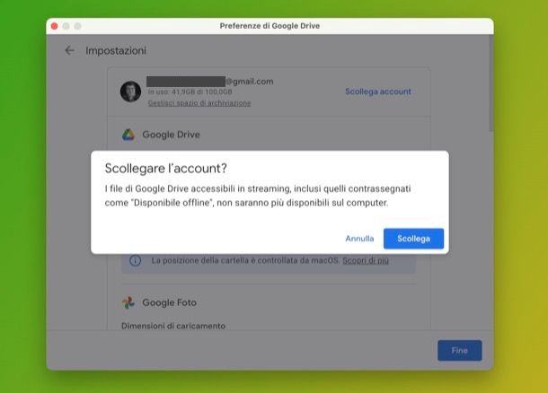 Disconnettersi da Google Drive