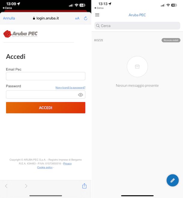 Aruba PEC app