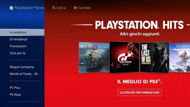 Pagina principale del PS Store di PS4