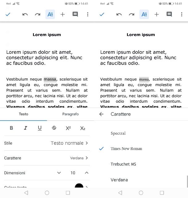 Cambiare font a una parola su Android