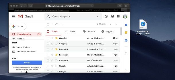 Icona Gmail su desktop con Safari