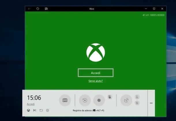 Schermata principale della funzione di registrazione Xbox Windows 10