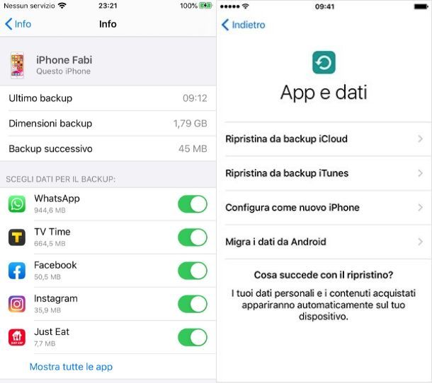 Eseguire il backup su iCloud