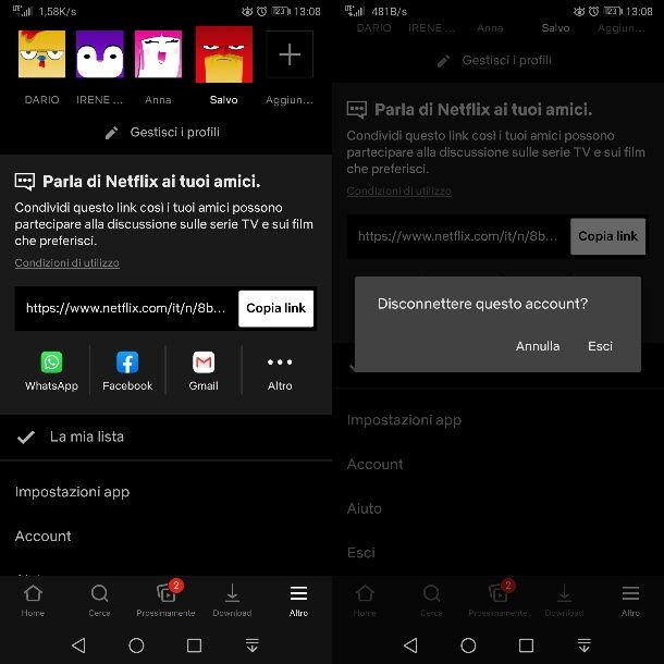 Cambiare account Netflix da Android