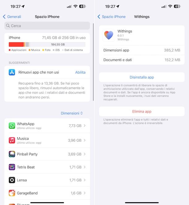 Eliminazione app iOS