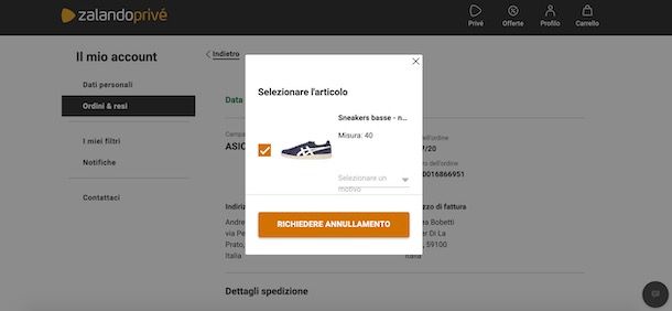 Come cancellare un ordine su Zalando Privé