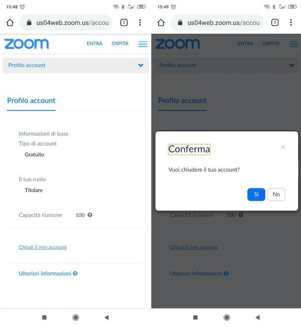 Chiudere account Zoom da Android