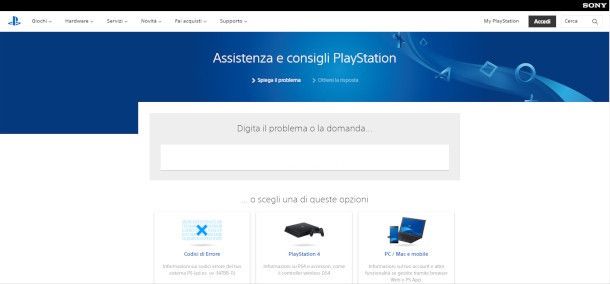 Contattare l'assistenza Sony PlayStation